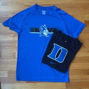 TWO Duke T’s  Men’s M
Black Logo D Nike cotton
Blue Mascot Blue Devil Hanes